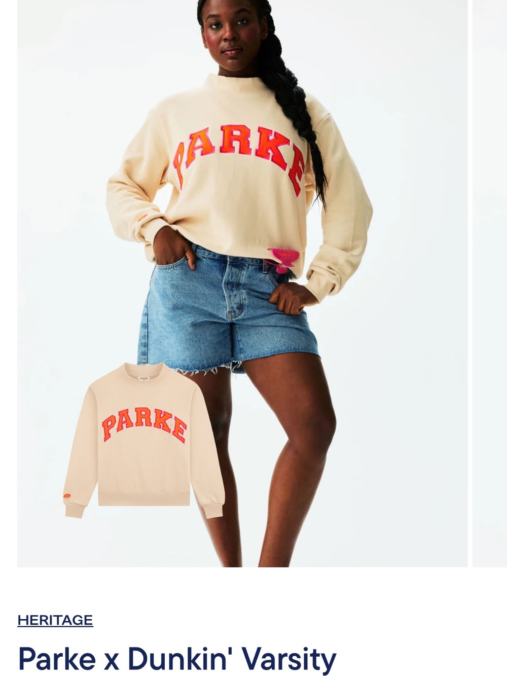 Parke x Dunkin' Cream Parke Varsity Crewneck Sweatshirt